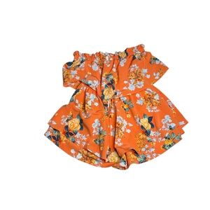 Pink Lily Understanding Love Orange strapless Floral Off-Shoulder Romper Medium